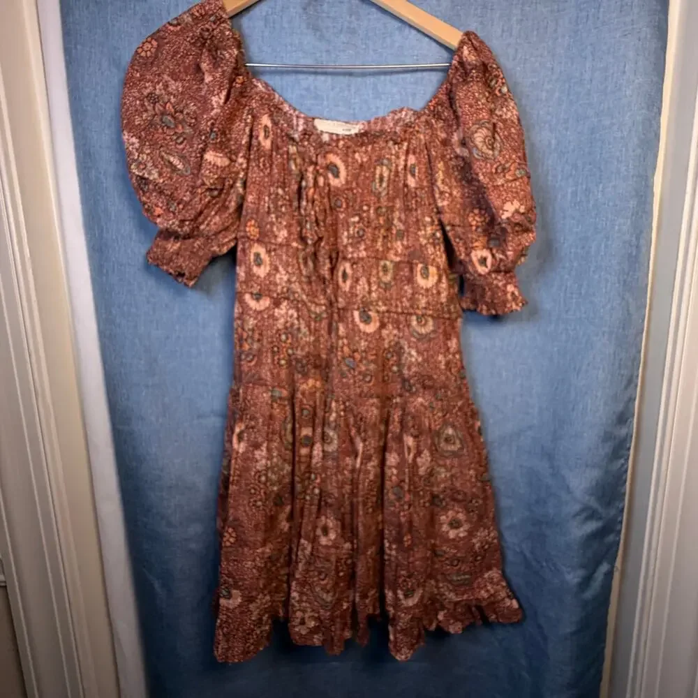 Ulla Johnson Floral Puff Sleeve Mini Dress Peasant Boho Cottagecore Size 2